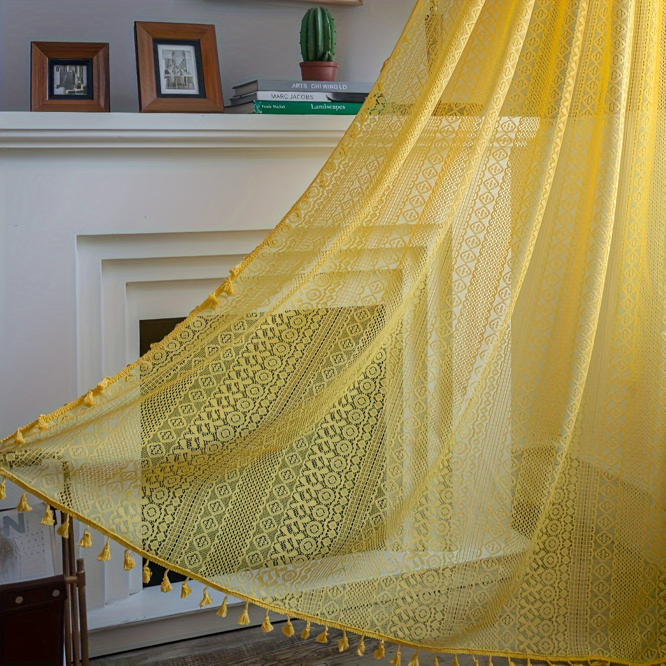 Cortinas de estilo bohemio Pop Hollow Beige con borlas, juego de cortinas translúcidas para sala de estar y dormitorio