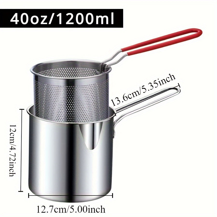 Stainless Steel Deep Fryer Pot 3L with Strainer Basket for Boiling and Frying