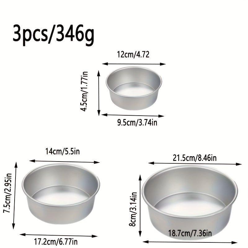 Set of 3 Round Cake Molds 10.16cm 15.24cm 20.32cm for Baking Pies and Desserts