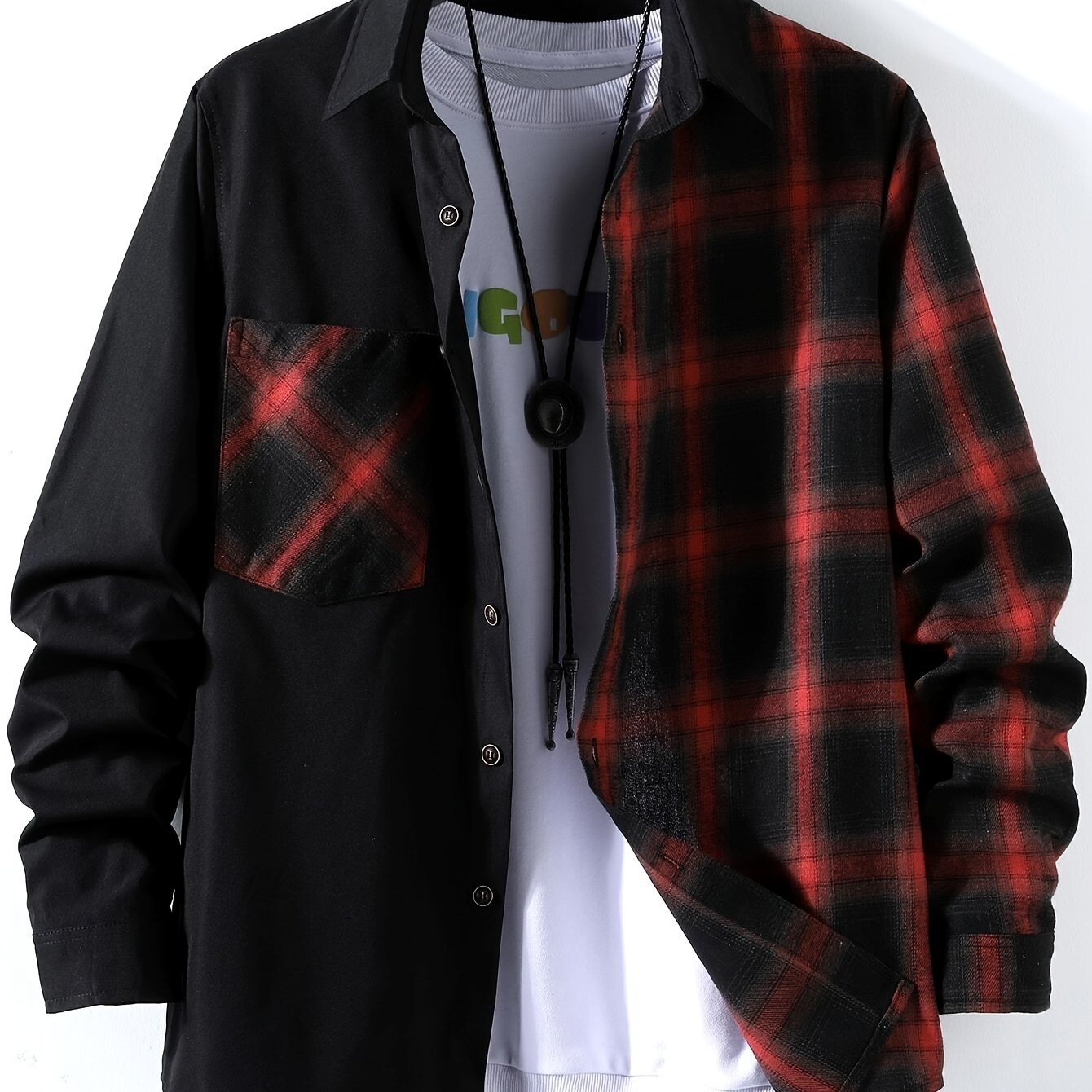 Men's Casual Plaid Long Sleeve Shirt Made of 100% Polyester for Spring Fall