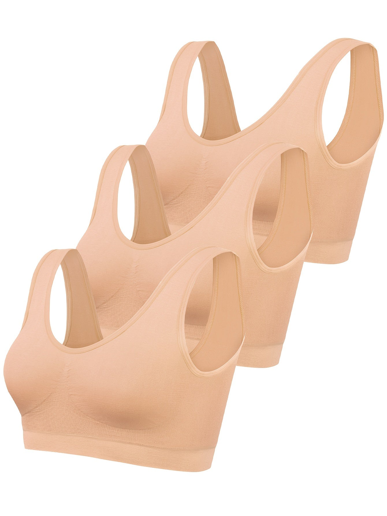 Ayollar uchun qora, oq va bej rangda 3 ta to'plamda tikuvsiz sport brasslari. Qoplamasiz, ingichka bitta qatlamli dizayndagi ribbed naylon tank top uslubi. O'ziga tortuvchi va nafas oladigan, kundalik kiyim uchun.