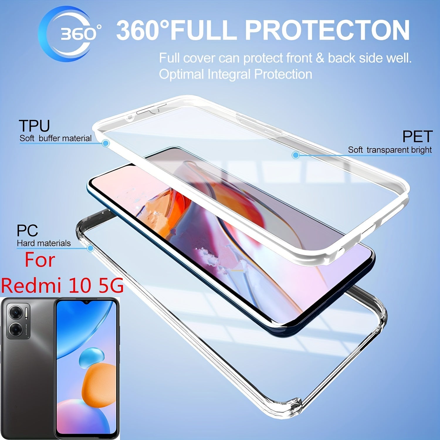 Полный ударопрочный чехол для телефона для моделей Xiaomi Redmi с прозрачной крышкой