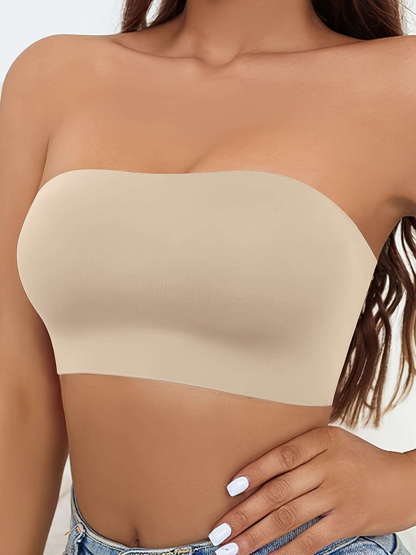 Women’s Seamless Strapless Wireless Bandeau Bra with Push-Up Support