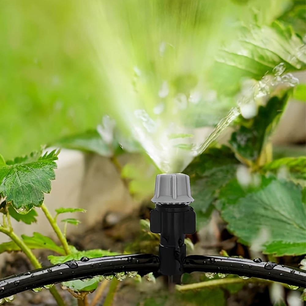 Автоматическая система полива 10-20M с портативными распылителями тумана, насадкой для садового шланга и тройником. Универсальная в Европе и Америке, пластиковая конструкция, не требует электричества.