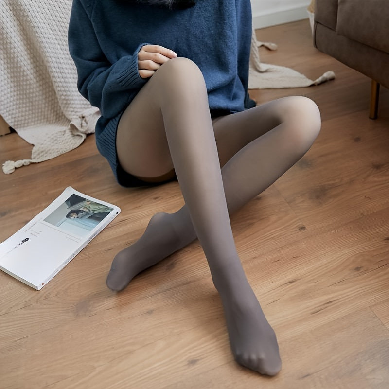 Women's Winter Fleece-Lined Tights with Feet Slimming Warm Stretchable Fabric