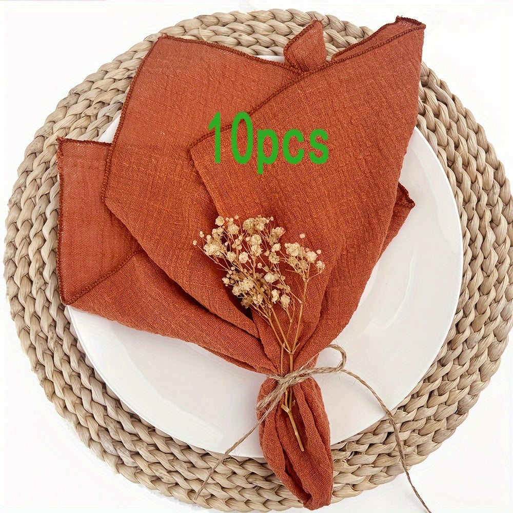 Set of 10 Solid Color Woven Rectangular Table Napkins 40x40cm for Weddings and Dining