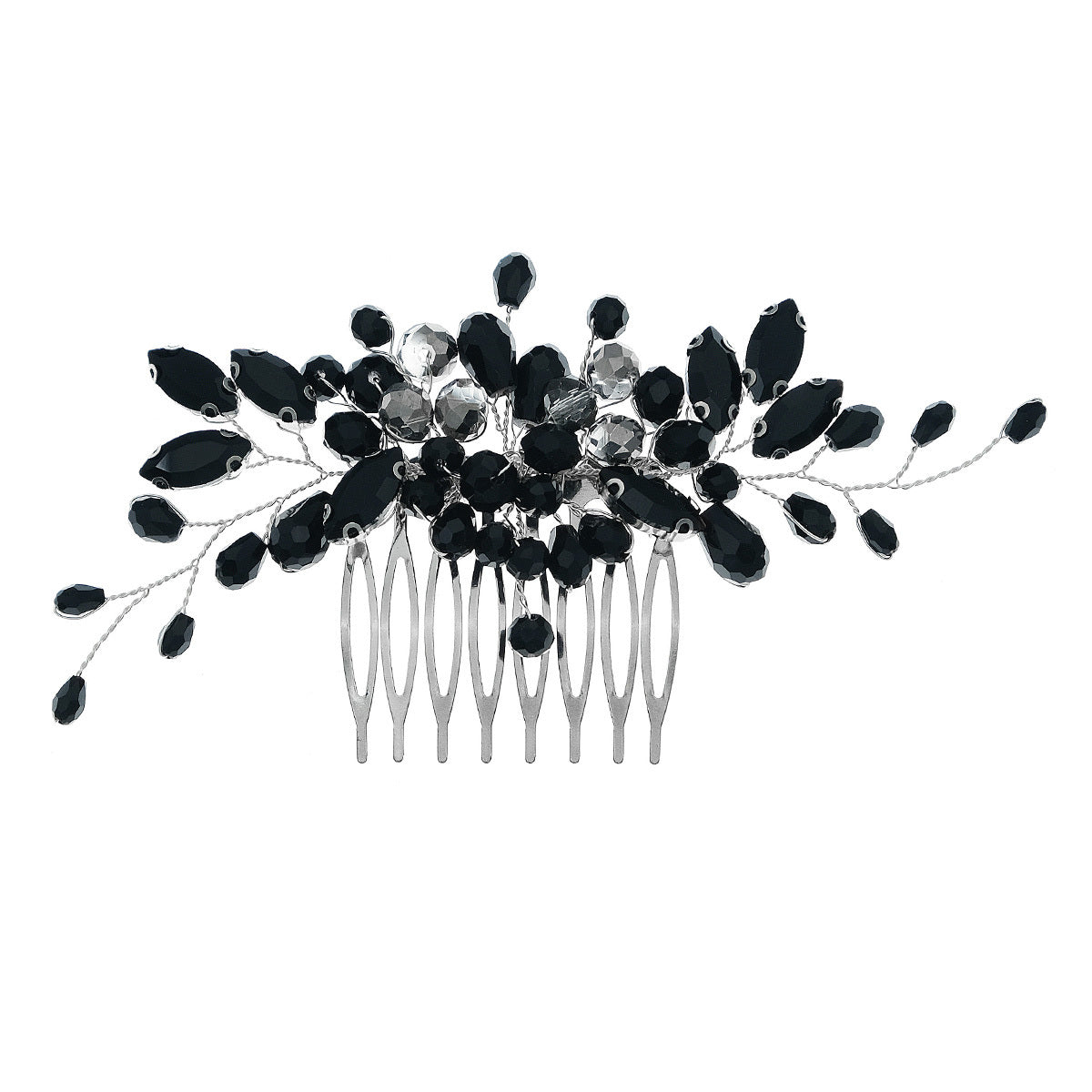 Black Hair Comb with Bridal Crystal Rhinestones and Bead Hair Clip for Weddings