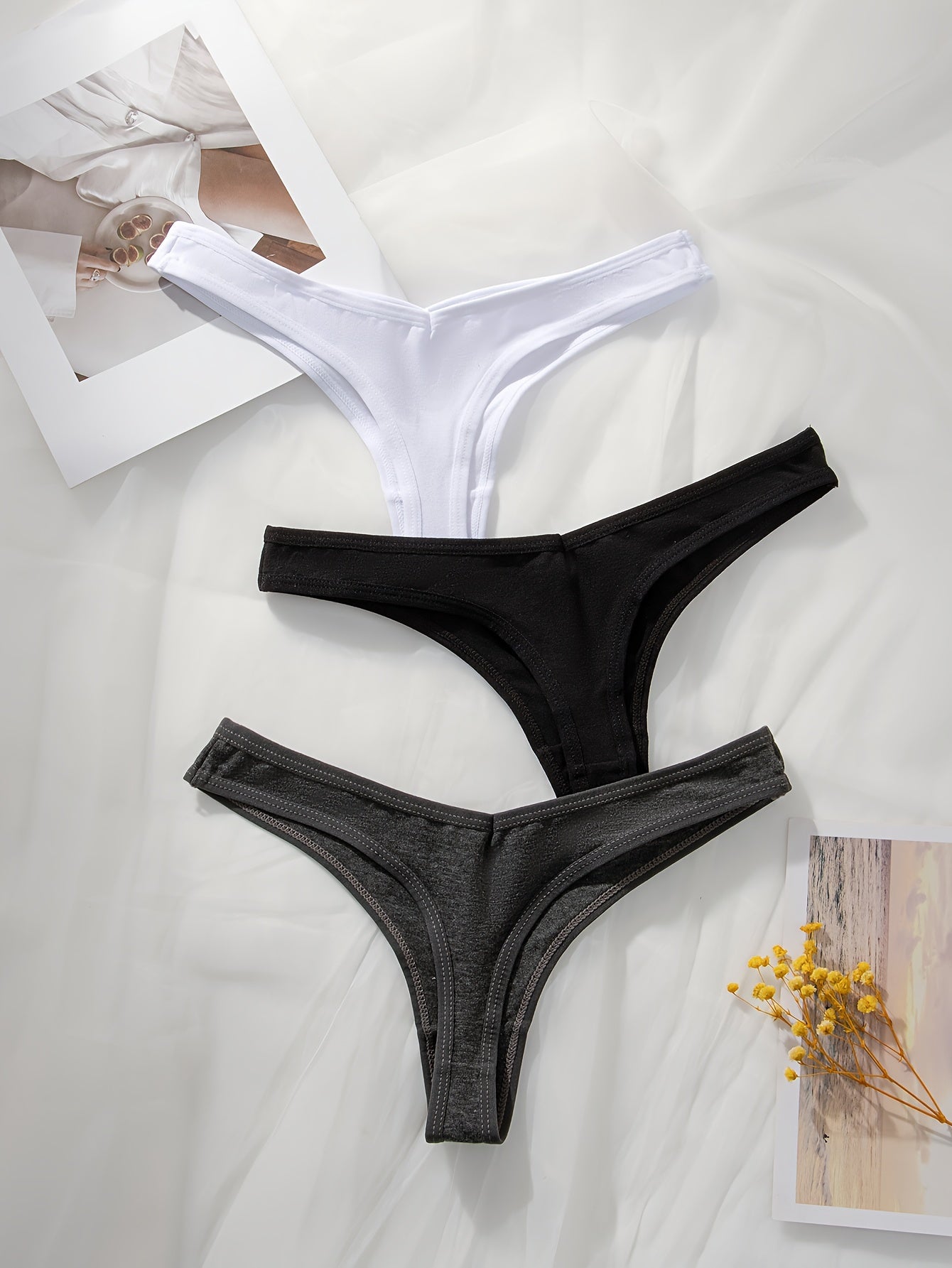 Women's Thongs 3-Pack Solid Label Patched Comfortable Stretchy Panties