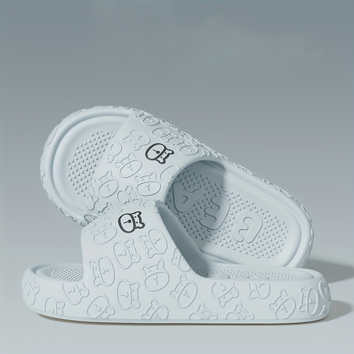 Unisex EVA Slides Casual Cartoon Bear Open Toe Slip-On Indoor Outdoor Sandals