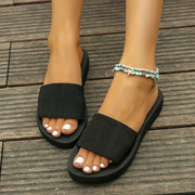 Women's Summer Black Flat Slides Outdoor Beach Casual Shoes