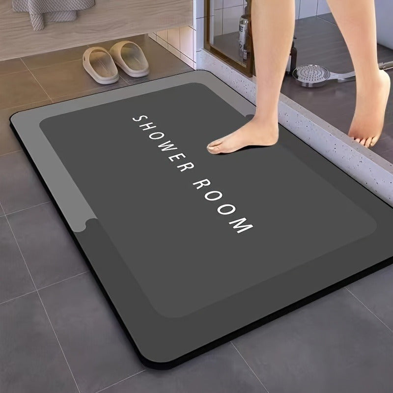 Alfombra de ducha de tierra de diatomeas negra antideslizante, de secado rápido y lavable para baño