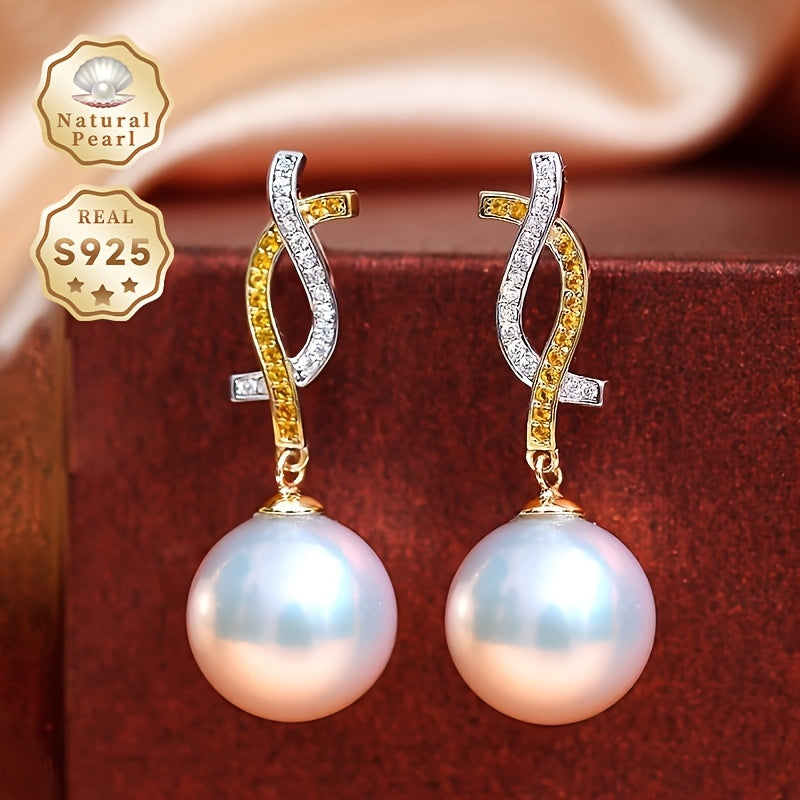 MUFAN Elegant Luxury Dangle Earrings, 12-13mm tabiiy shirin suv marvaridlari bilan 1 juft S925 kumush bilakuzuklar, sovg'a qutisi bilan birga, har kuni kiyish va maxsus tadbirlar uchun mukammal.