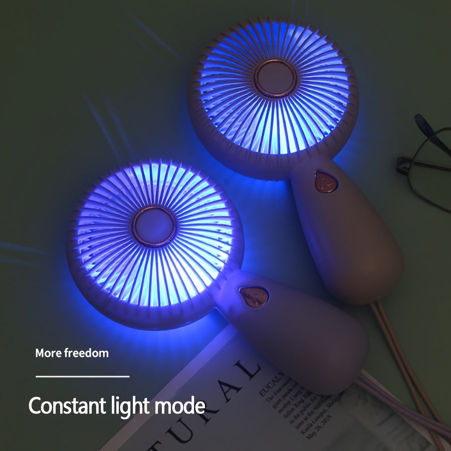Mini Handheld Fan with LED Lights USB Rechargeable Quiet Desk Fan Personal Cooling