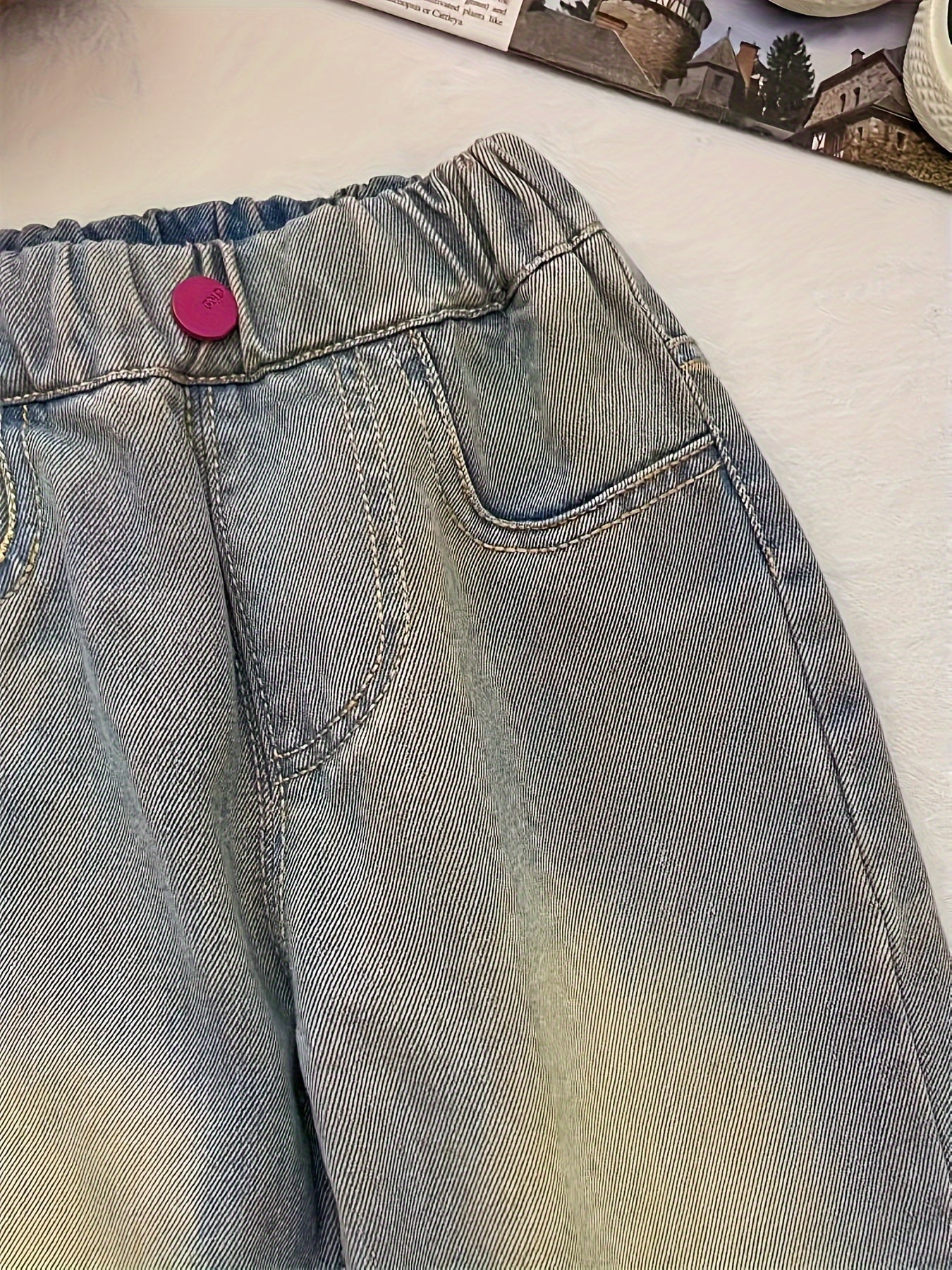 Джинсы для девочек из денима с мультяшным принтом, свободный крой, для весны и осени, повседневная одежда для детей