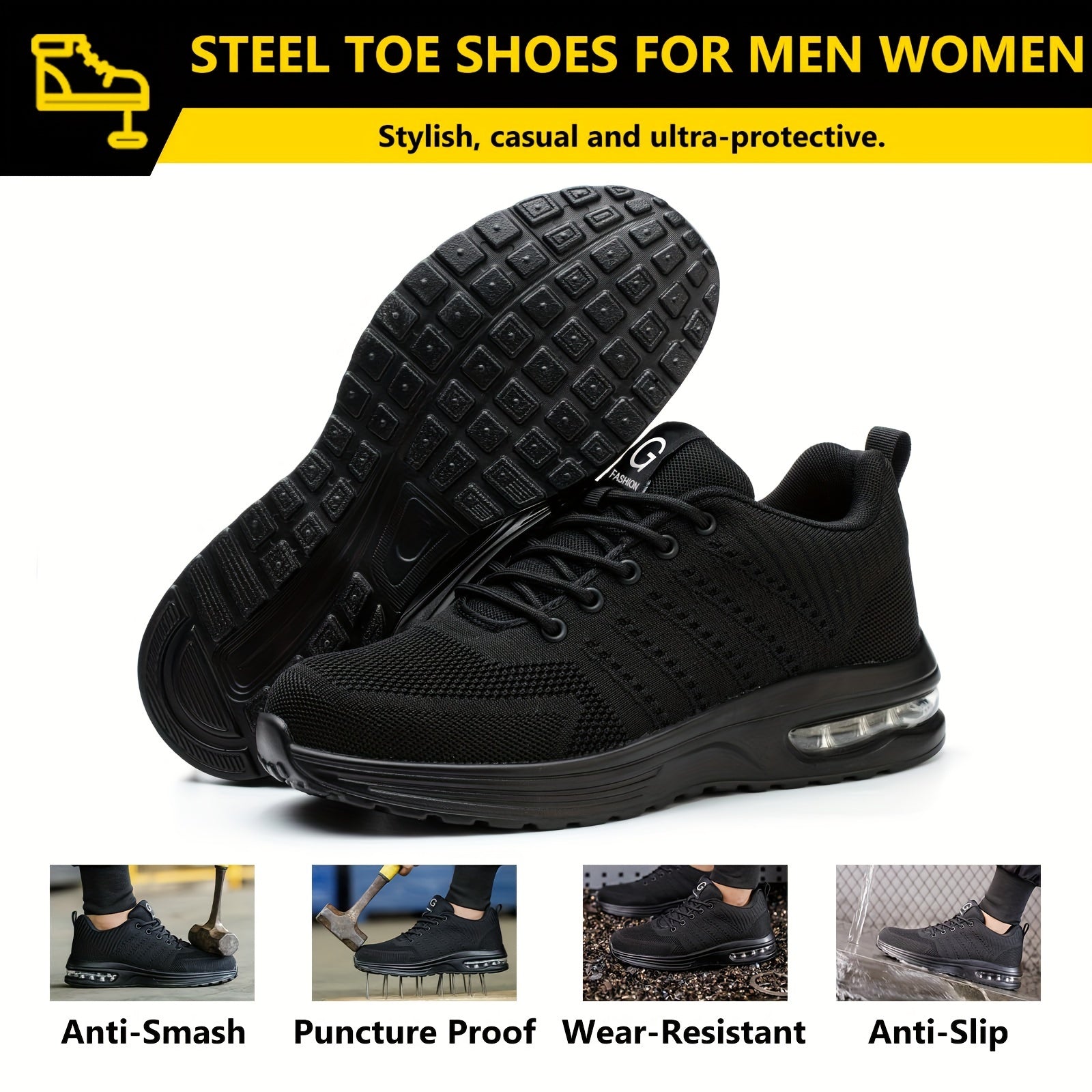 Women's Safety Shoes Breathable Mesh Steel Toe Puncture-Resistant Work Sneakers