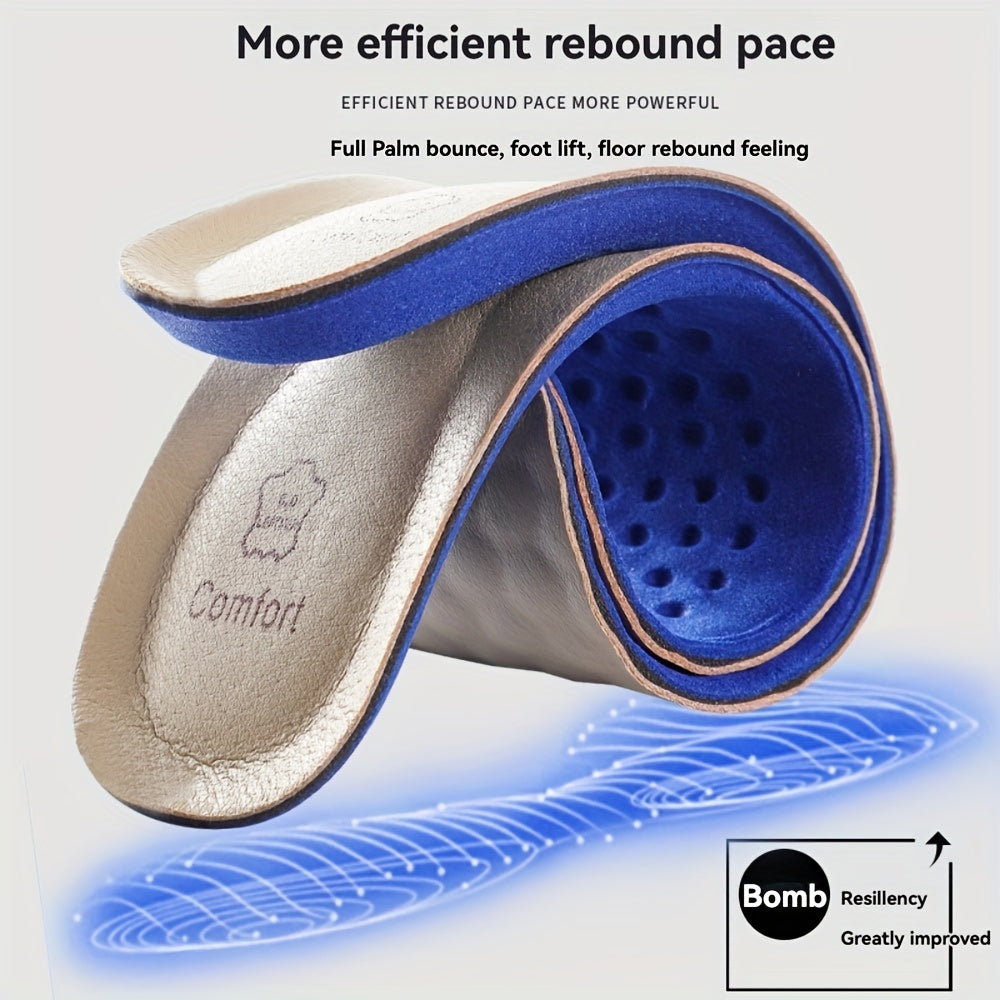 Men's Cowhide Leather Shoe Insoles Breathable Shock Absorption Pads