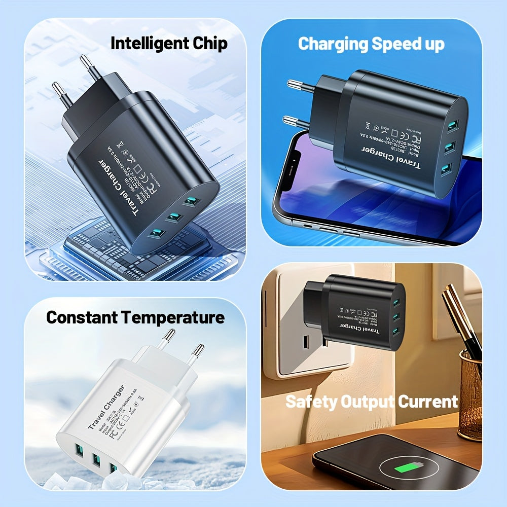 3-портовое USB-зарядное устройство для быстрой зарядки, дорожный адаптер, белый и черный