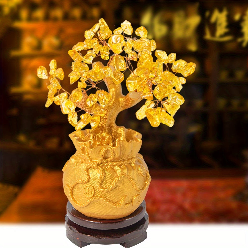Golden Crystal Money Tree Decor in Intricate Pot for Prosperity and Wealth