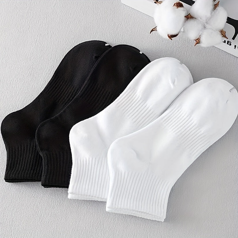 Unisex Ankle Socks 5-Pack Black White Breathable Cotton Blend Moisture-Wicking
