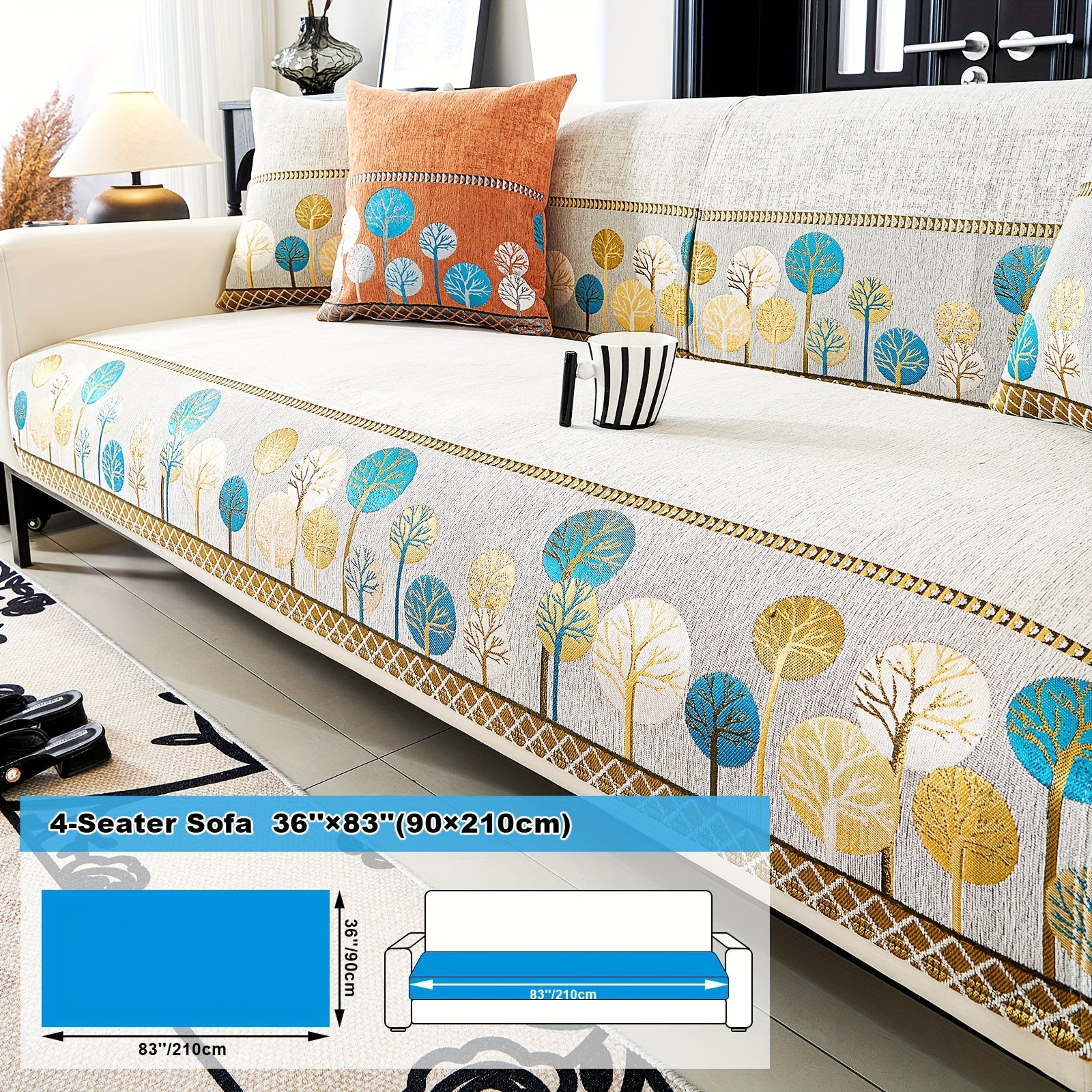 Chenille Sofa Slipcover with Geometric Embroidery Pet-Friendly Fabric for Home Decor