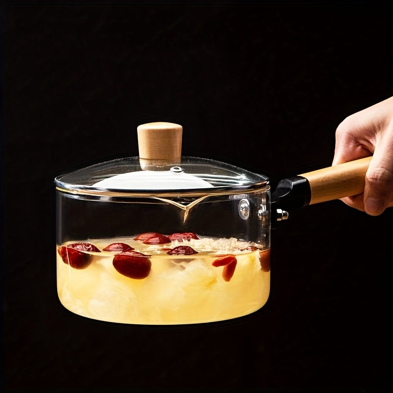 Patterned Glass Saucepan 1.5L with Lid Handle Heat-Resistant for Stovetop Cooking