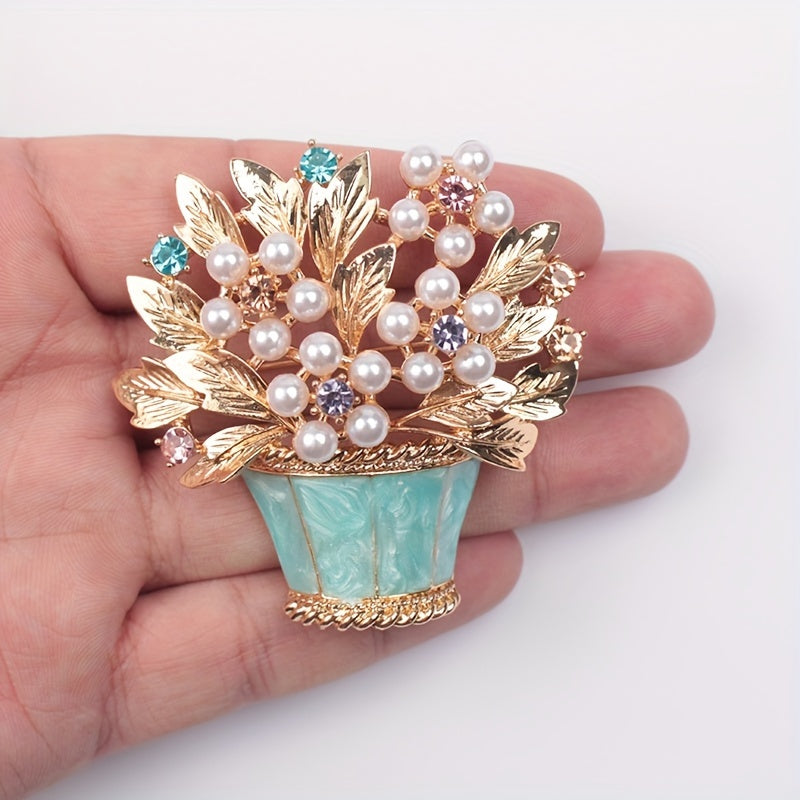 Faux Pearl and Rhinestone Flower Brooch Vintage-Inspired Irregular Shape for Dresses and Sweaters