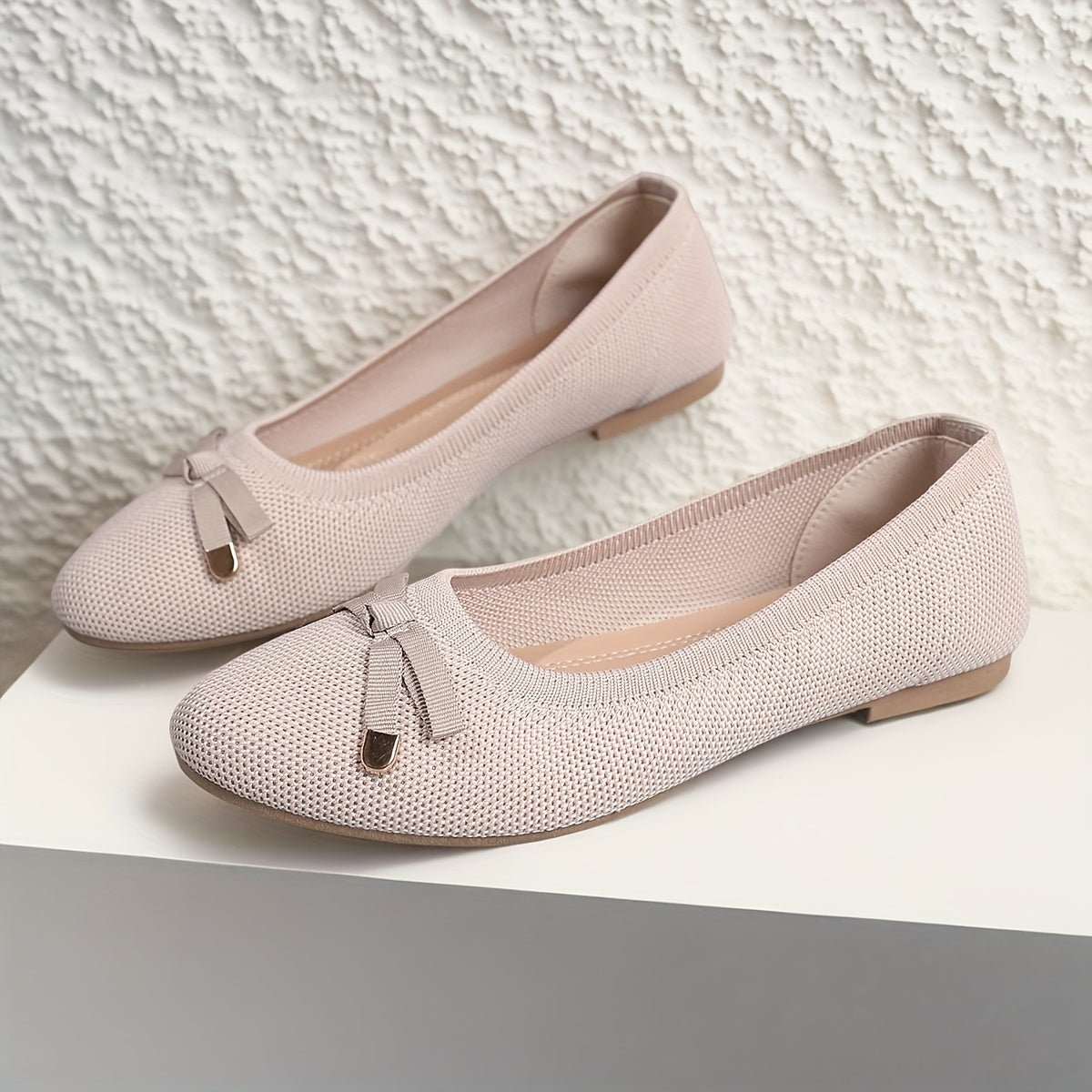 Women’s Casual Ballet Flats Soft Knit Fabric Round Toe Slip-Ons
