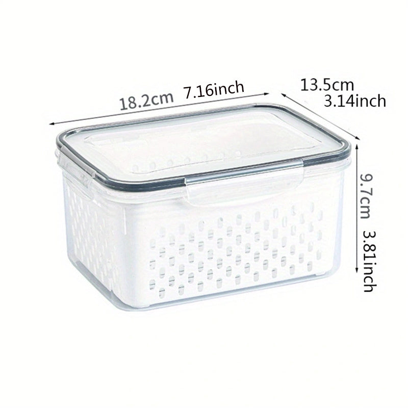 Double Layer Food Storage Containers with Draining Lids for Fruits and Vegetables