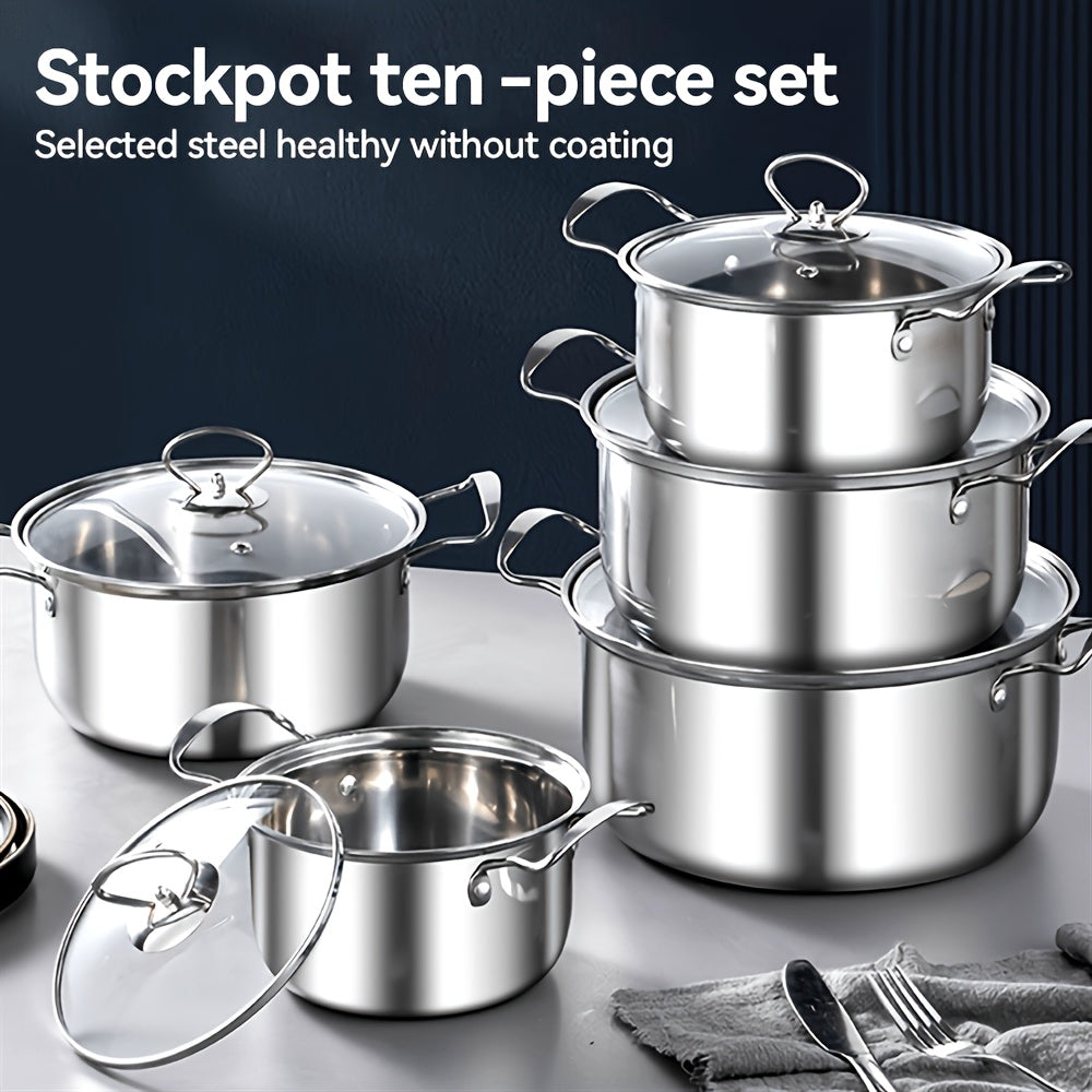 Set of Cooking Pots with Glass Lids and Wire Handles