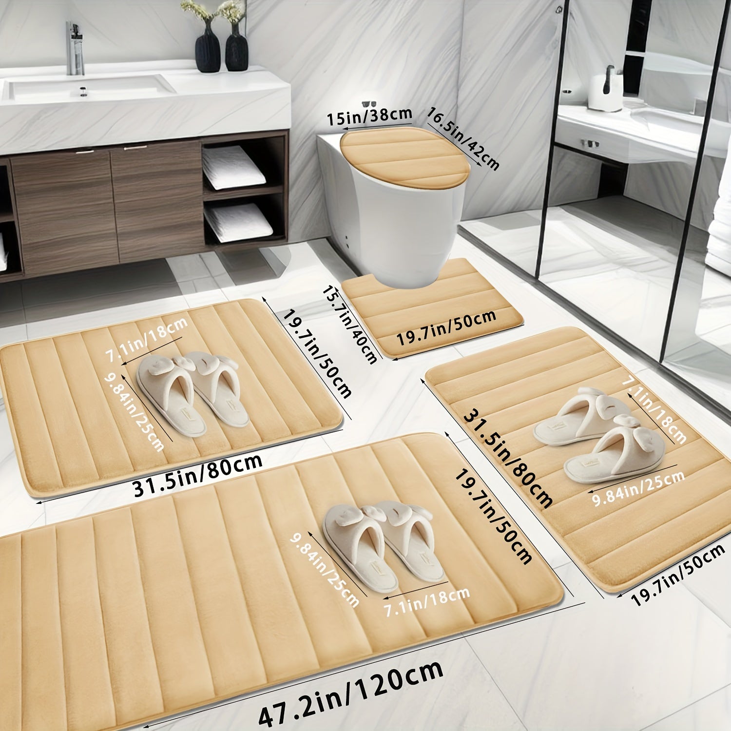 Набор из 5 ковриков для ванной из памяти с нескользящей, впитывающей мягкой полиэстеровой тканью в черном, сером, синем и коричневом цветах