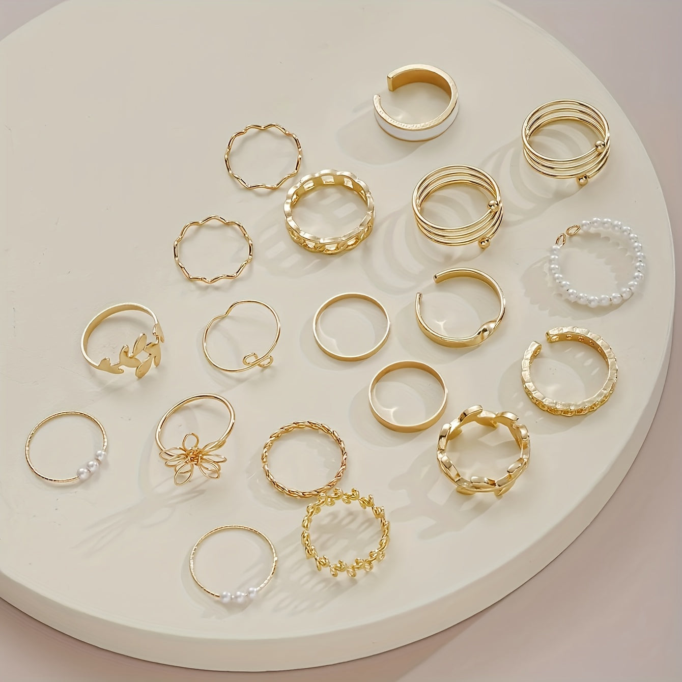 Women's Gold and Pearl Jewelry Set with Stud Earrings Necklaces Rings and Bracelets