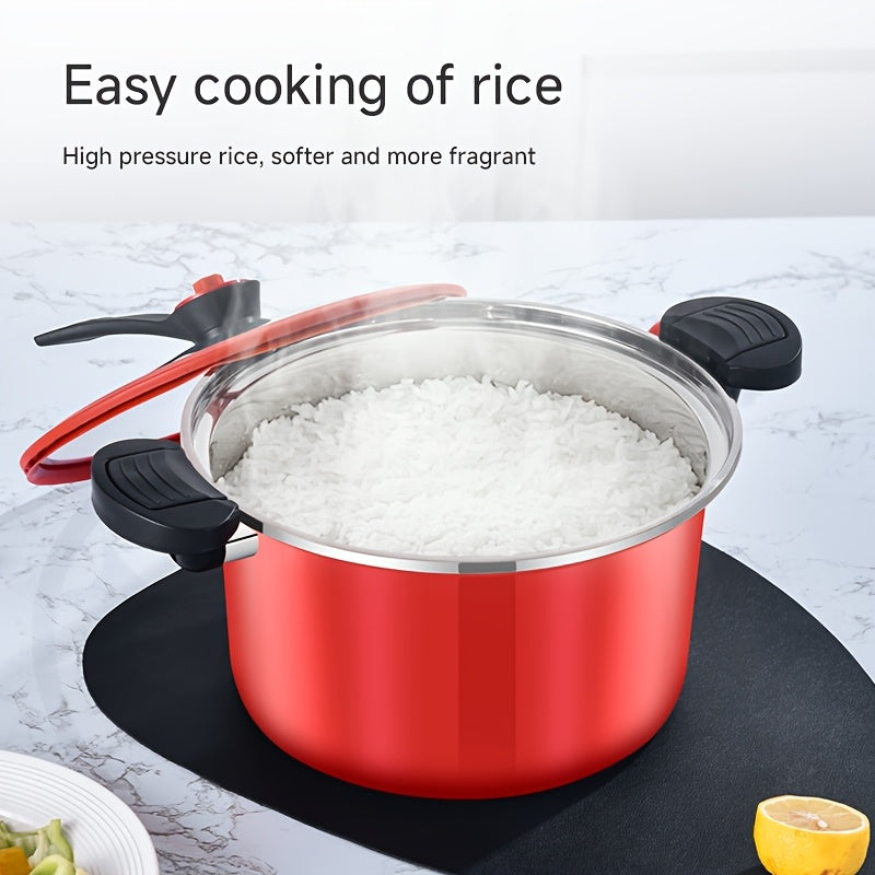 2-Piece Red Stainless Steel Pressure Cooker and Soup Pot Set Large Capacity Durable