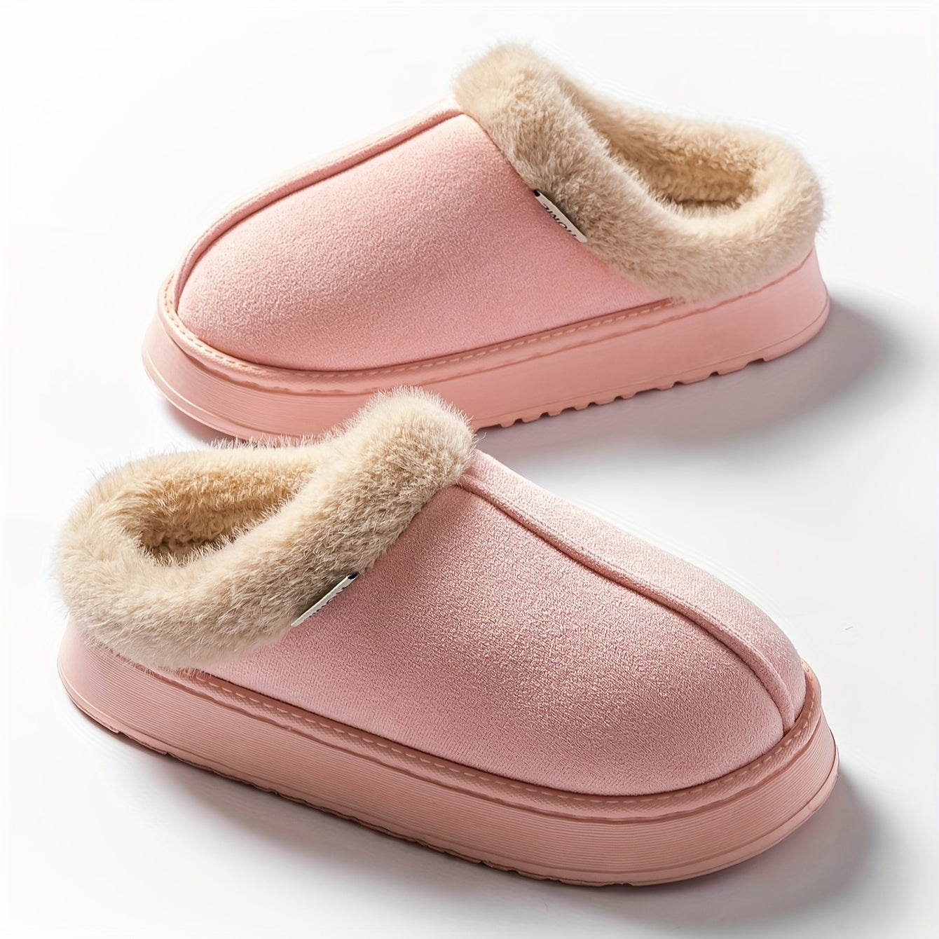 Women's Plush Winter Slippers Black Faux Fur Indoor Shoes Non-Slip