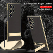 Faux Leather Phone Case for Galaxy S24 Ultra with Kickstand and Shockproof Protection
