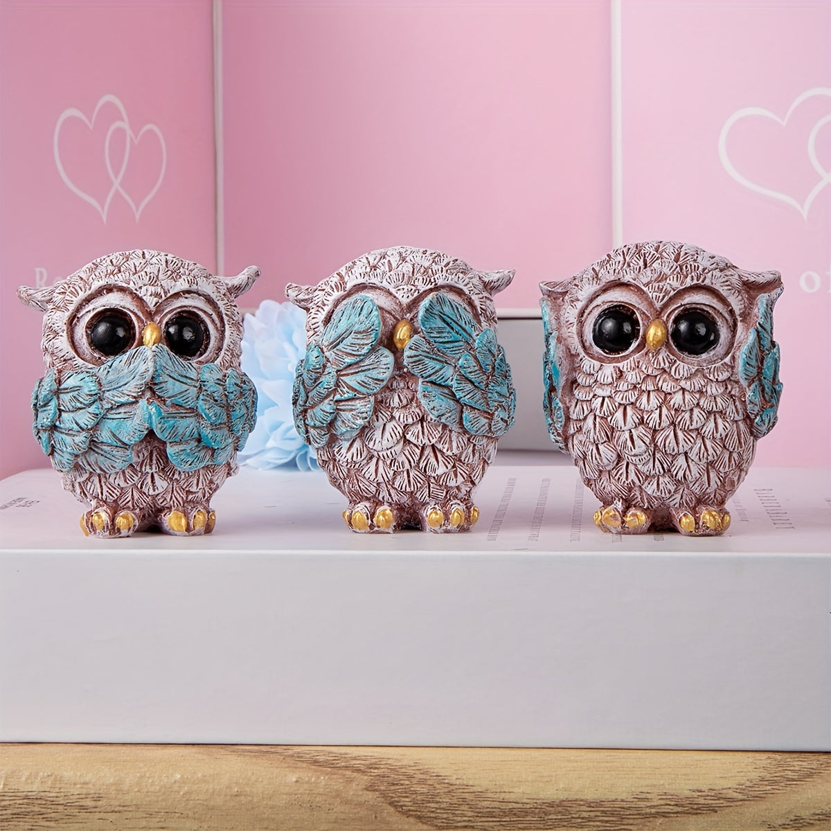 Set of 3 European-Style Owl Figurines for Home Decor, Office, Wine Cabinet