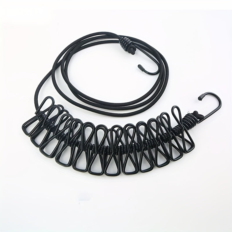 12 ta klipli portativ sayohat va ochiq havoda foydalanish uchun mo'ljallangan kiyim quruq chiziq, tortiladigan dizayn, metalldan yasalgan shamolga chidamli kir yuvish ipi. Kamping va uyda foydalanish uchun ideal.