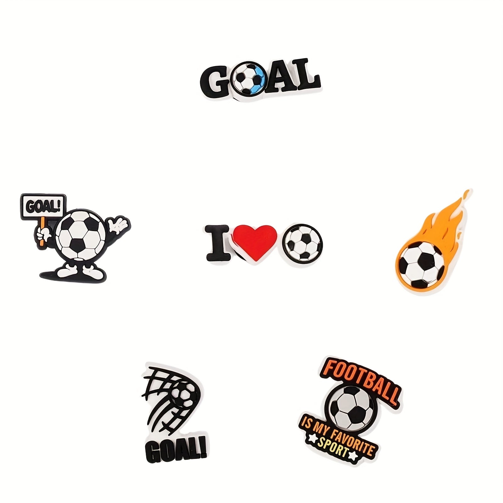Unisex PVC Football Shoe Charms 6-Pack Soccer Ball Goal Designs