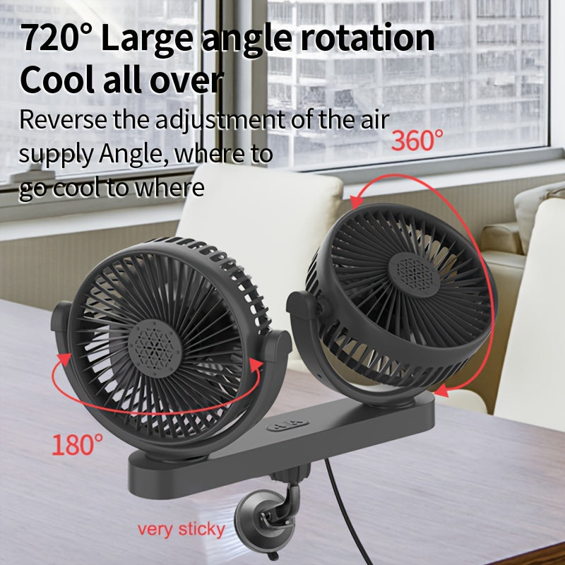 Portable USB Fan with Dual Rotating Heads, 3-Speed, Quiet Motor, Indoor Outdoor