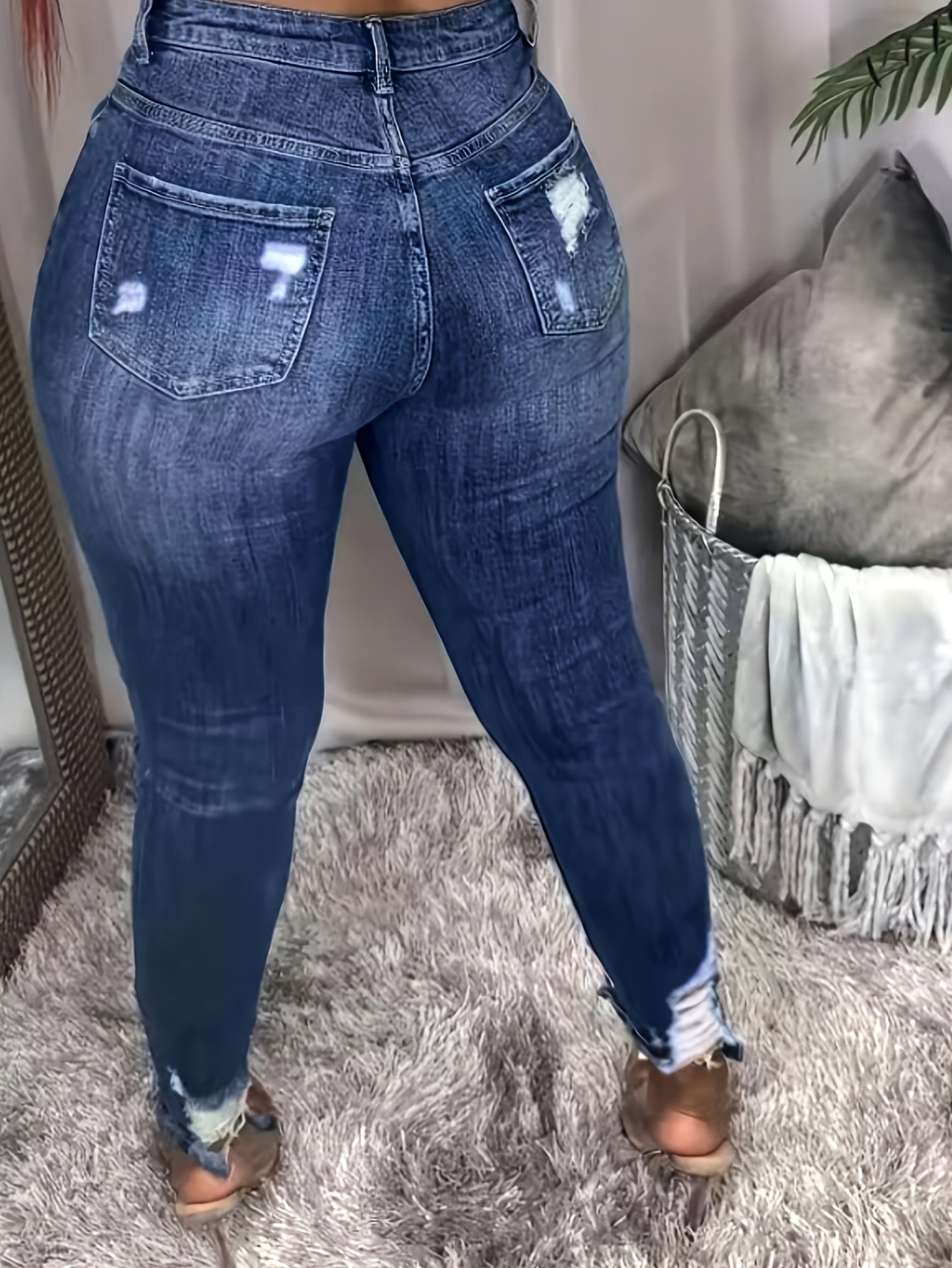 Women's Plus Size High-Waisted Skinny Jeans Ripped Tummy Control All-Season