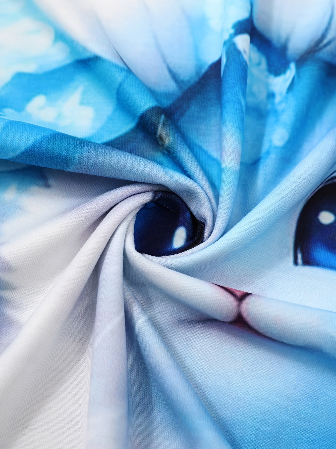 Girls Long Sleeve Dress with Kitty and Floral Pattern in Light Green Navy Blue Sky Blue