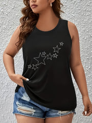 Women's Plus Size Sleeveless Tank Top with Galaxy Star Print Casual Summer Top