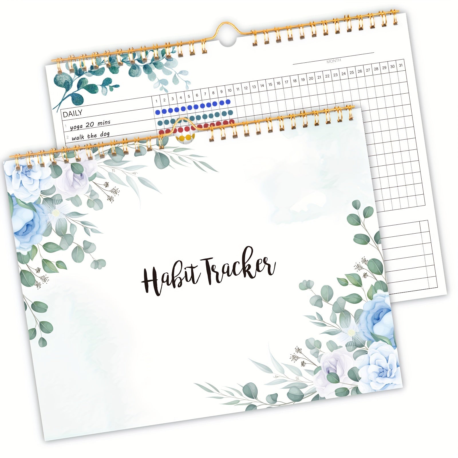 O'simlik sahifalari bilan spiral bog'langan odat kuzatuvchi rejalashtiruvchi, mahsuldorlikni oshirish uchun, sanasiz, 25.4*20.32 sm, 160gsm qog'oz