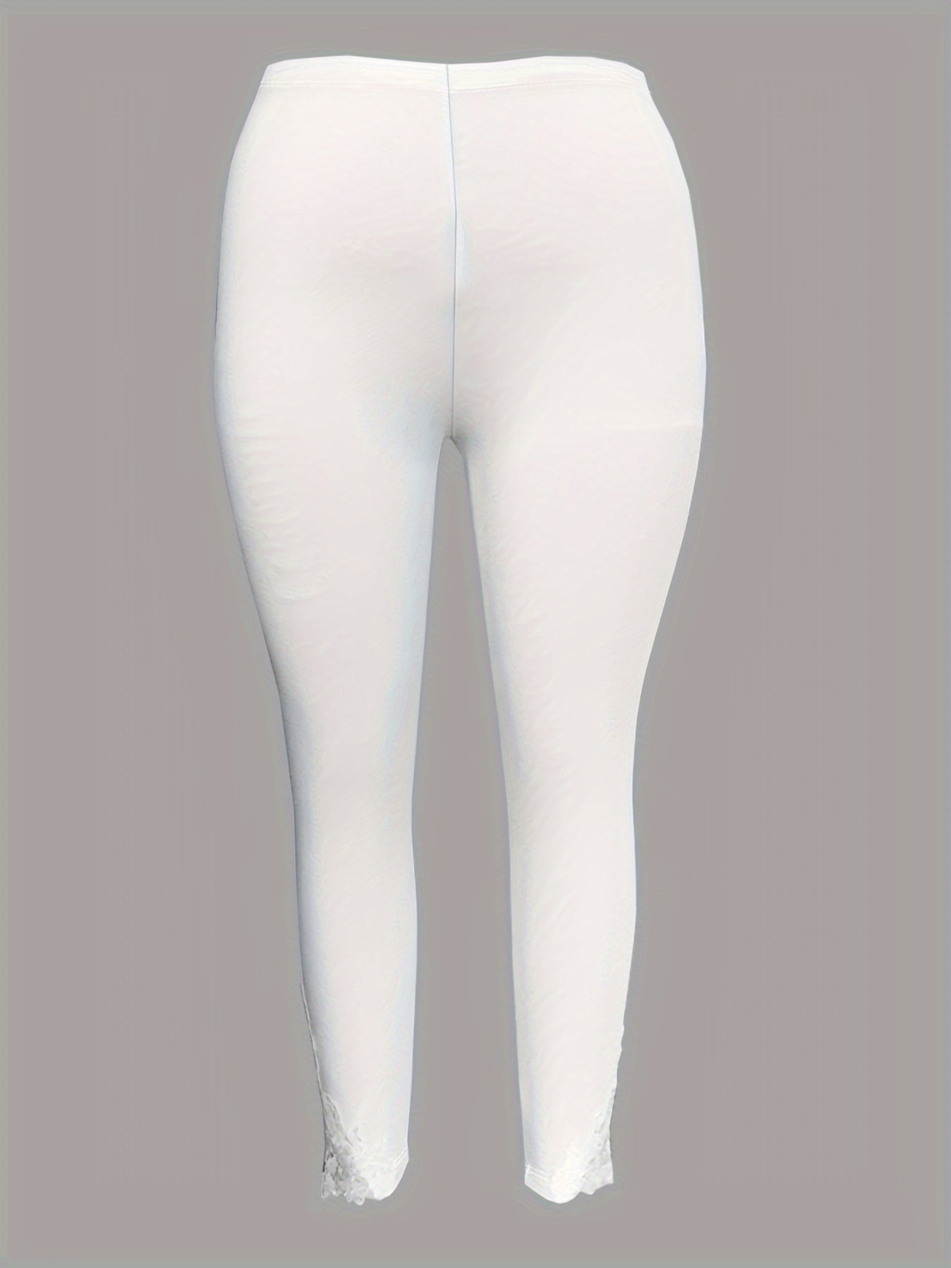 Plus Size Contrast Lace Solid Leggings Women's Casual Stretchy Pants