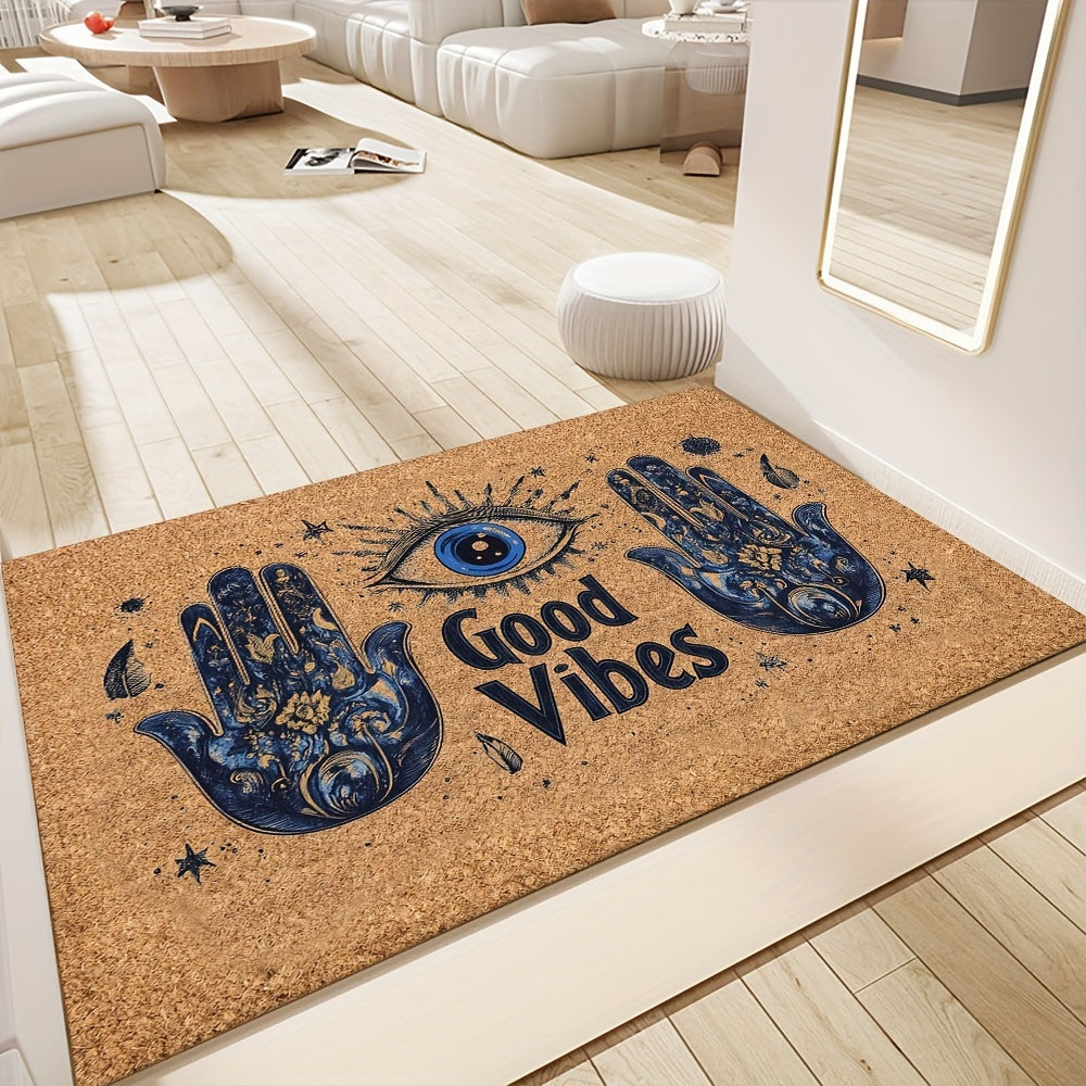 Non-Slip Evil Eye Welcome Mat Indoor Outdoor Polyester Rubber Backing