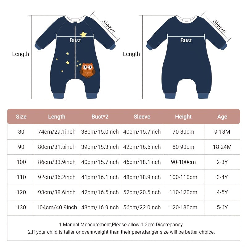 Saco de dormir de franela para niños con estampado de animales y cierre de cremallera para primavera y otoño en azul cielo profundo