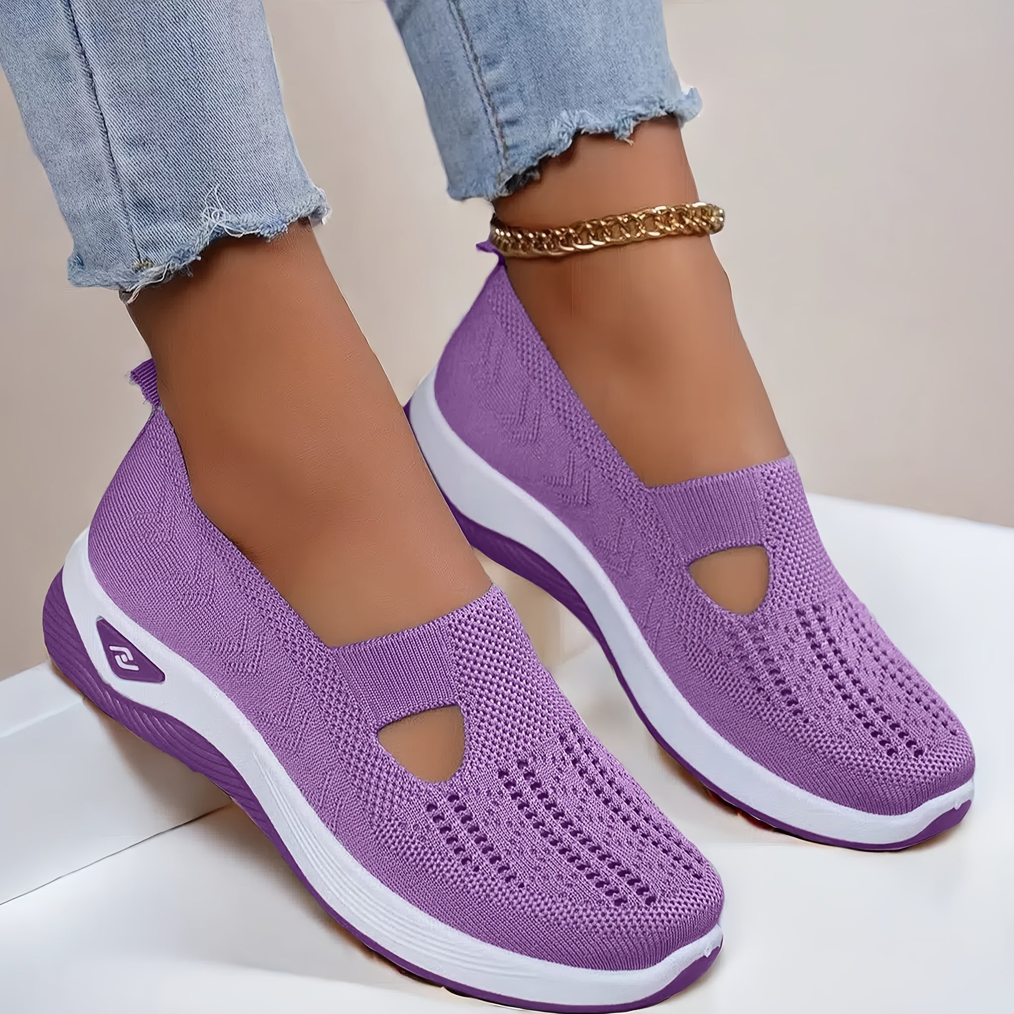 Women's Lightweight Knitted Sneakers with PVC Sole and Fabric Insole All-Season Slip-On