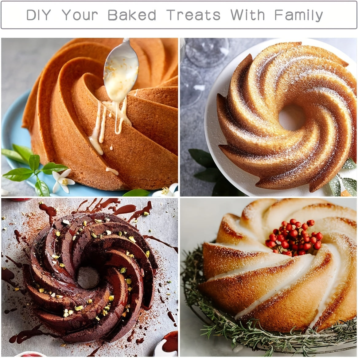 Silicone Cake Pan Spiral Design 24.13cm Nonstick for Gelatinas Breads