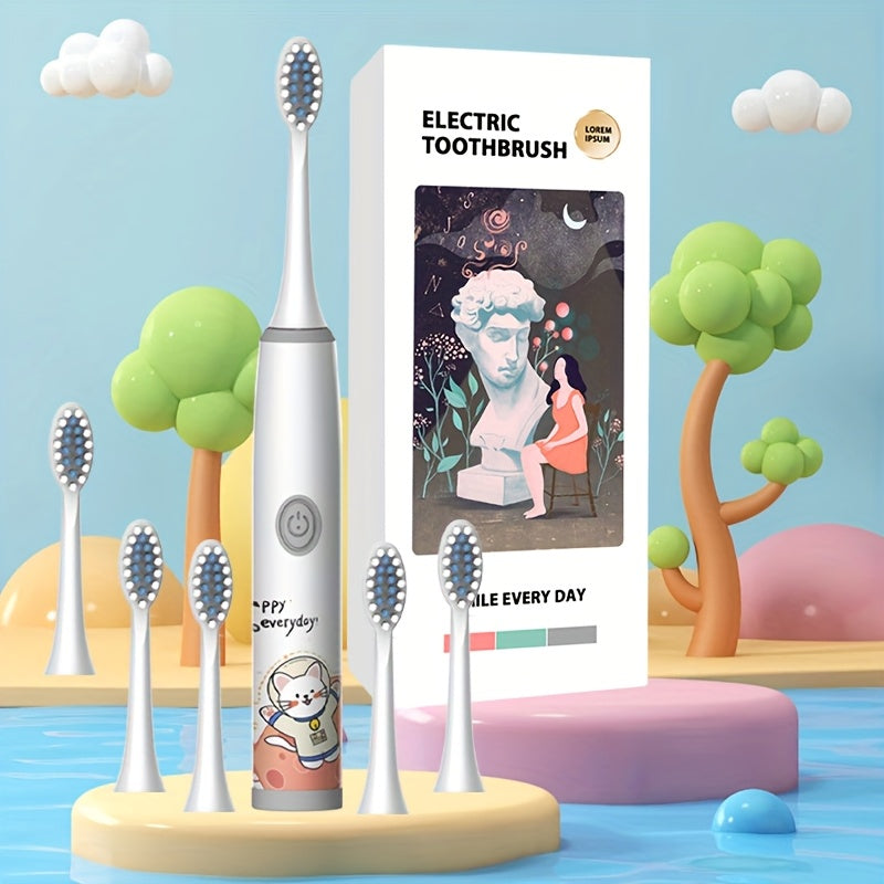 Kids Electric Toothbrush with 2-6 Brush Heads Soft Bristles Space Series