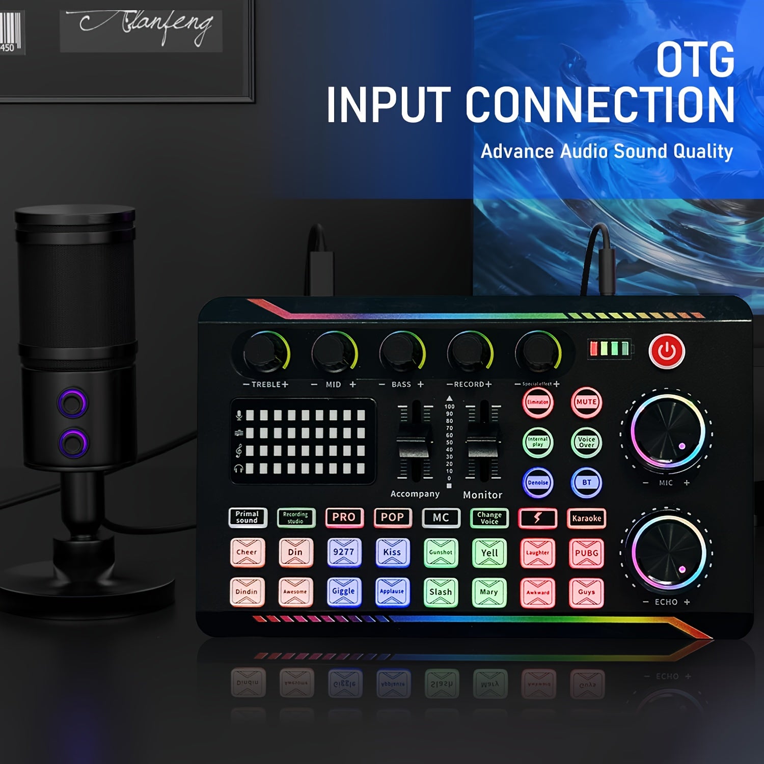 Professional Podcasting Microphone Kit with Live Sound Card and Mixer Black 3.5mm USB Charging