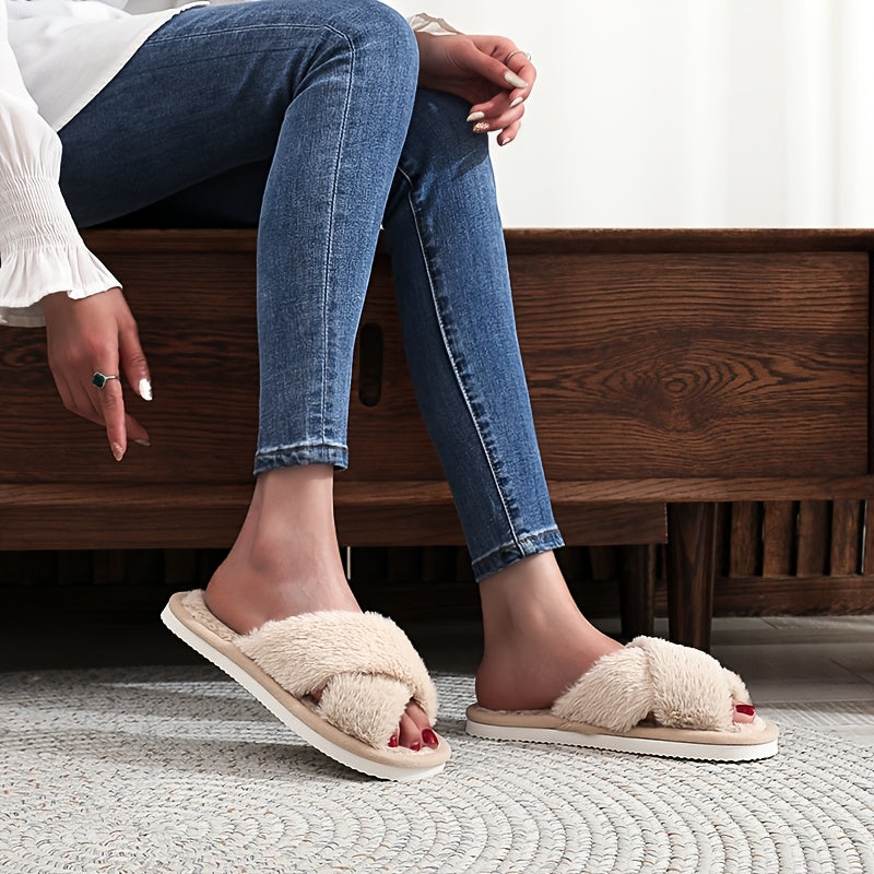 Women's Cross-Strap Open-Toe Slippers Soft Fabric Non-Slip EVA Sole